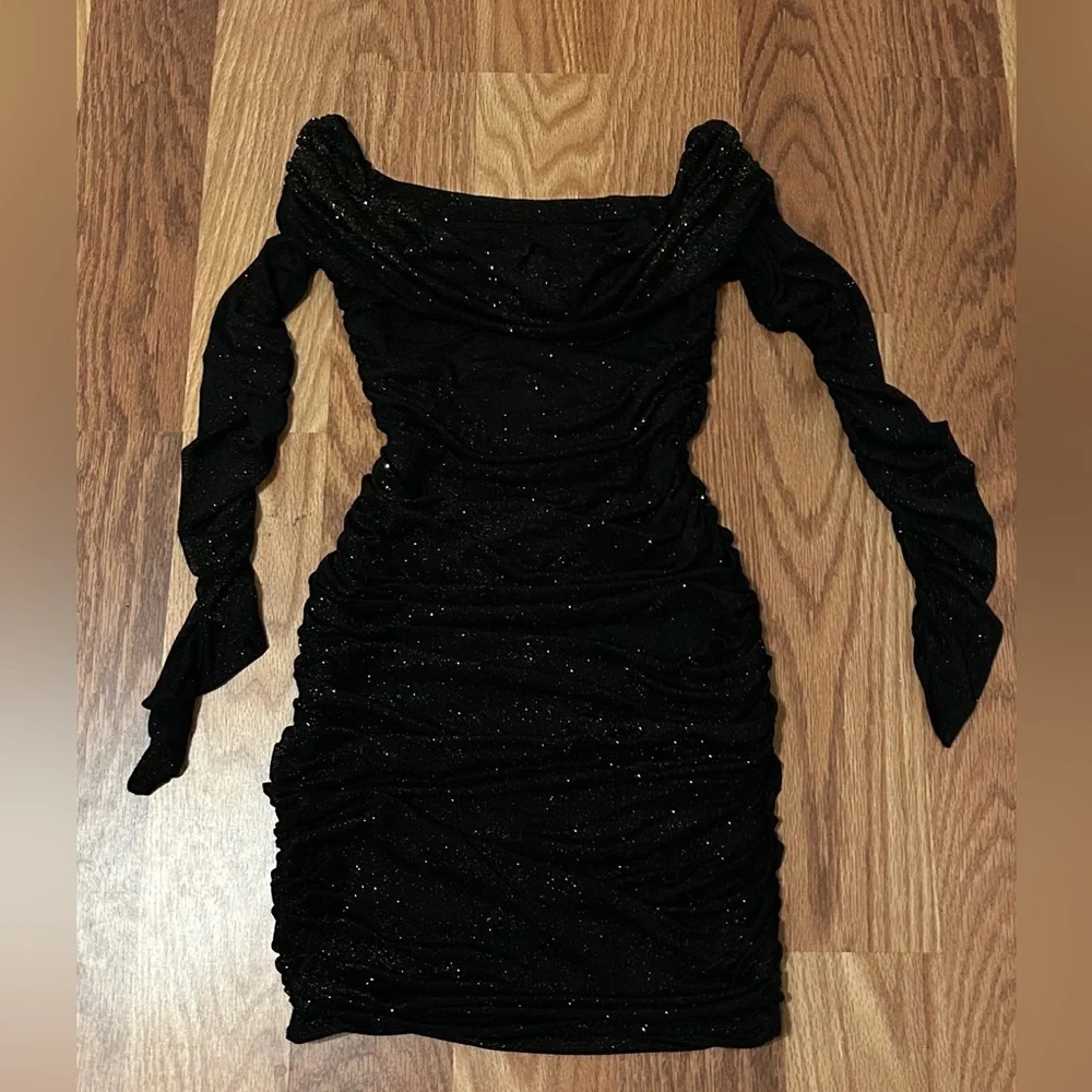 Bee Oh Polly Party Dress Sparkly Black Mini Dress - Picture 3 of 8